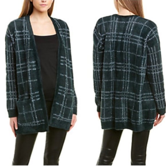 1. State Windowpane Forest Green Cardigan - Picture 1 of 6